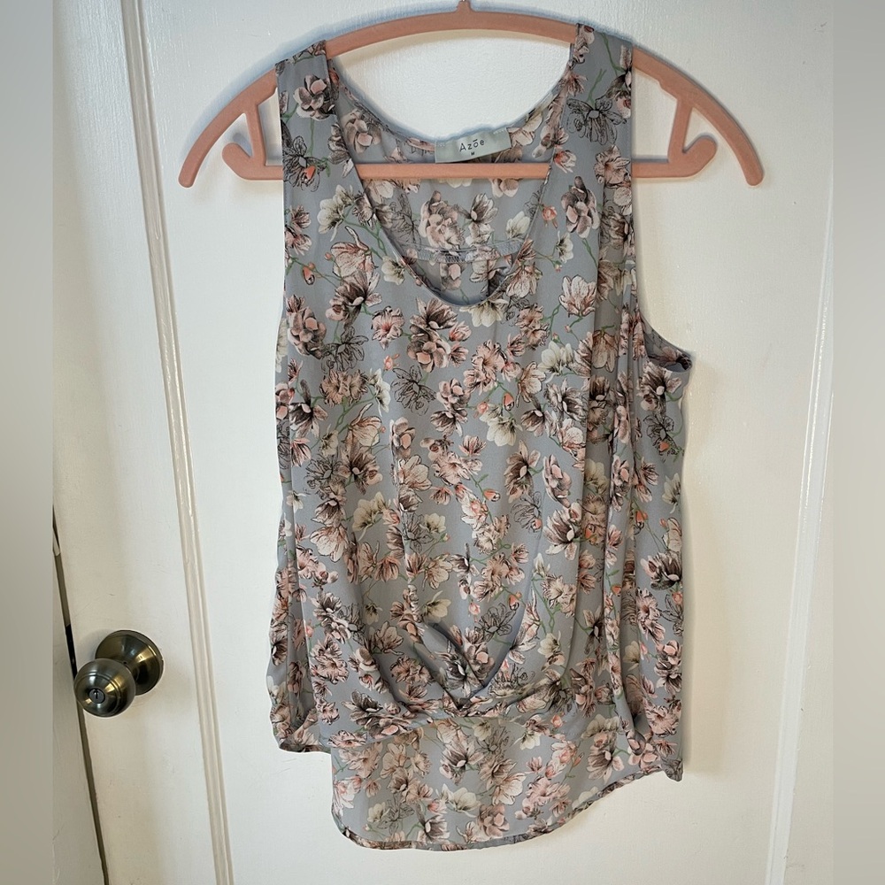 Azoe Floral Sleeveless Top - Baby Blue - Medium
